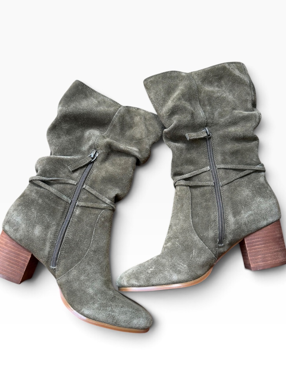 Violet & Red Janine Olive Green Suede Slouch Boots Size 7